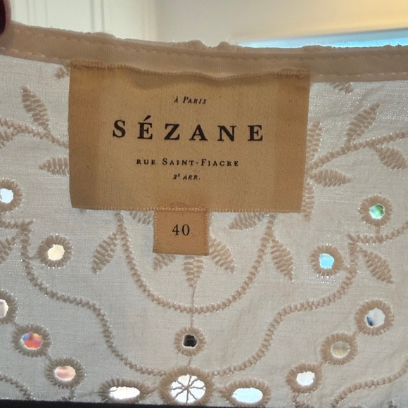 Sezane Roni Blouse Size 40 White Eyelet Tank with Buttons - Picture 5 of 8